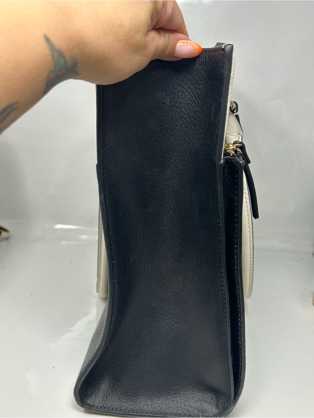 kate spade Black and Cream Two-Tone Leather Tote with Top Handles - Picture 3 of 4